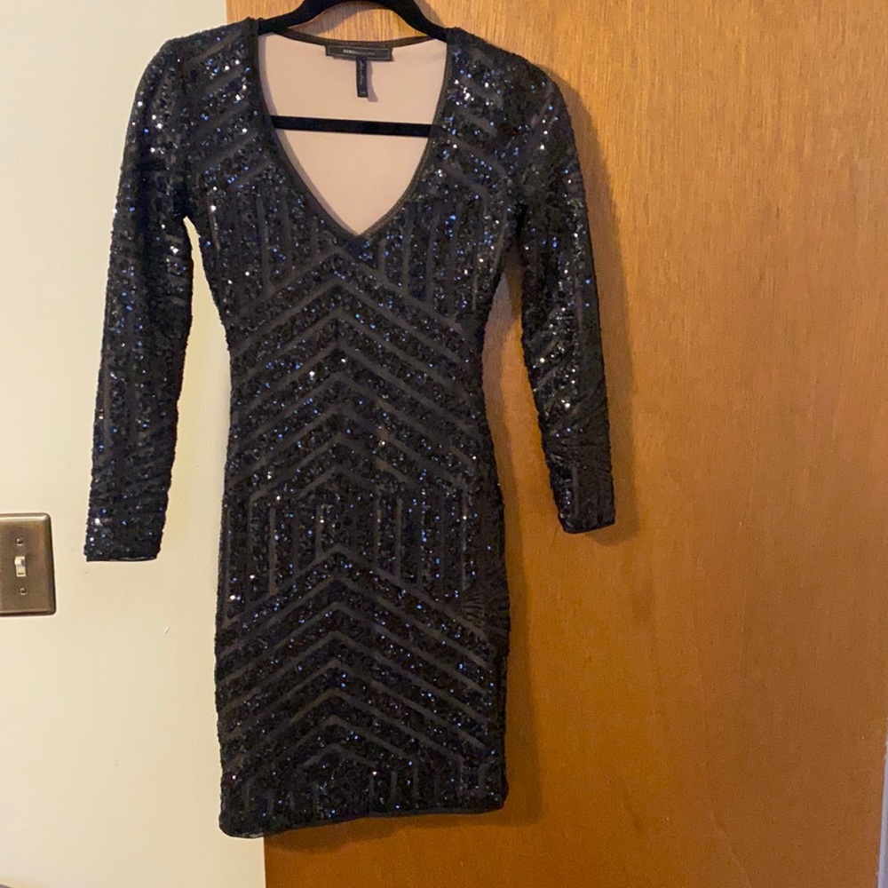 BCBG Sequined Black Mini Cocktail Dress